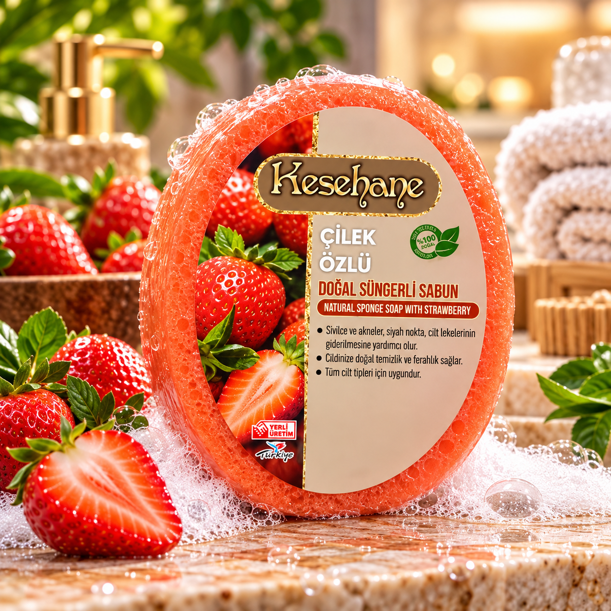 Sabonete Esponja Natural de Morango – Kesehane