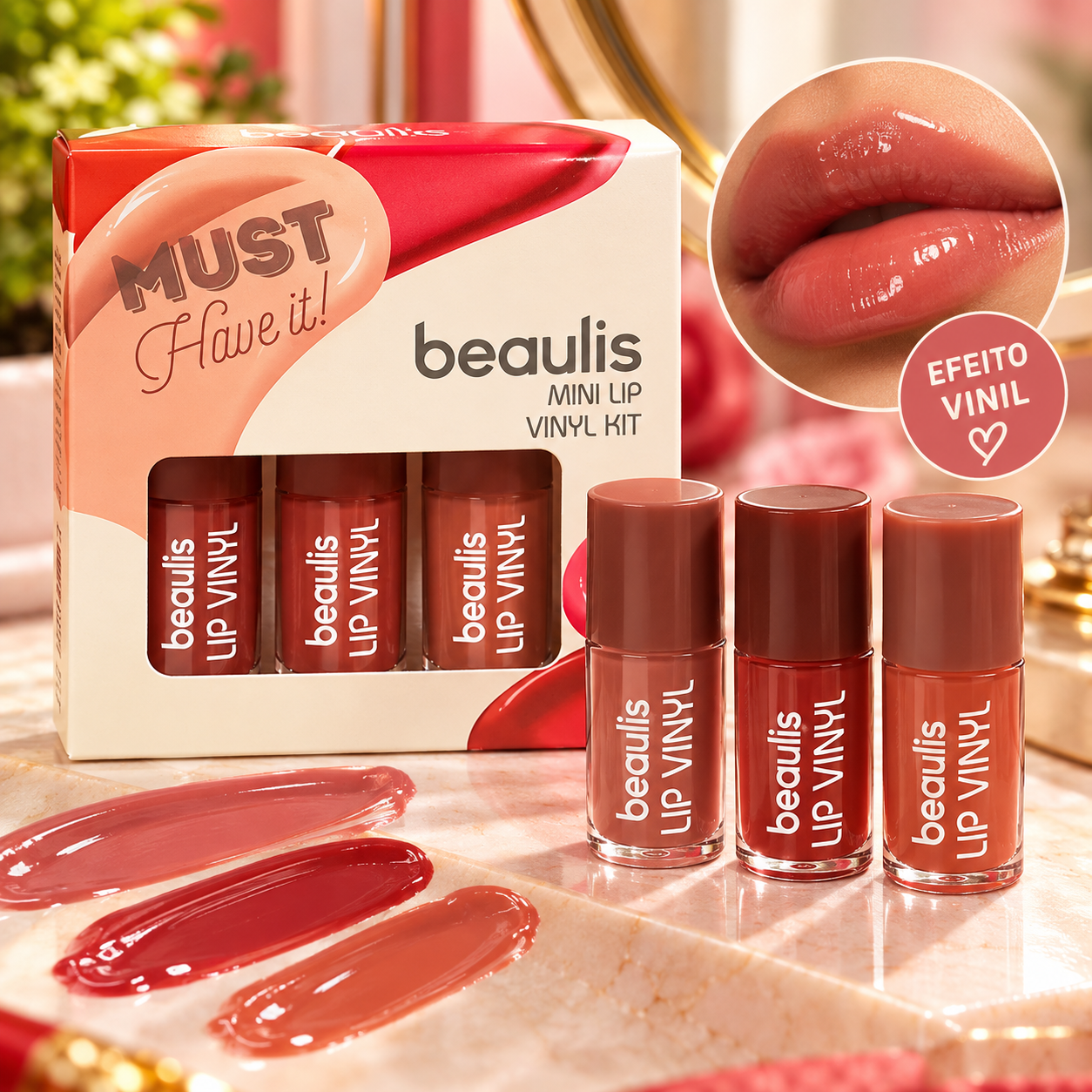 Beaulís Mini Lip Vinyl Kit – Kit com 3 Mini Glosses