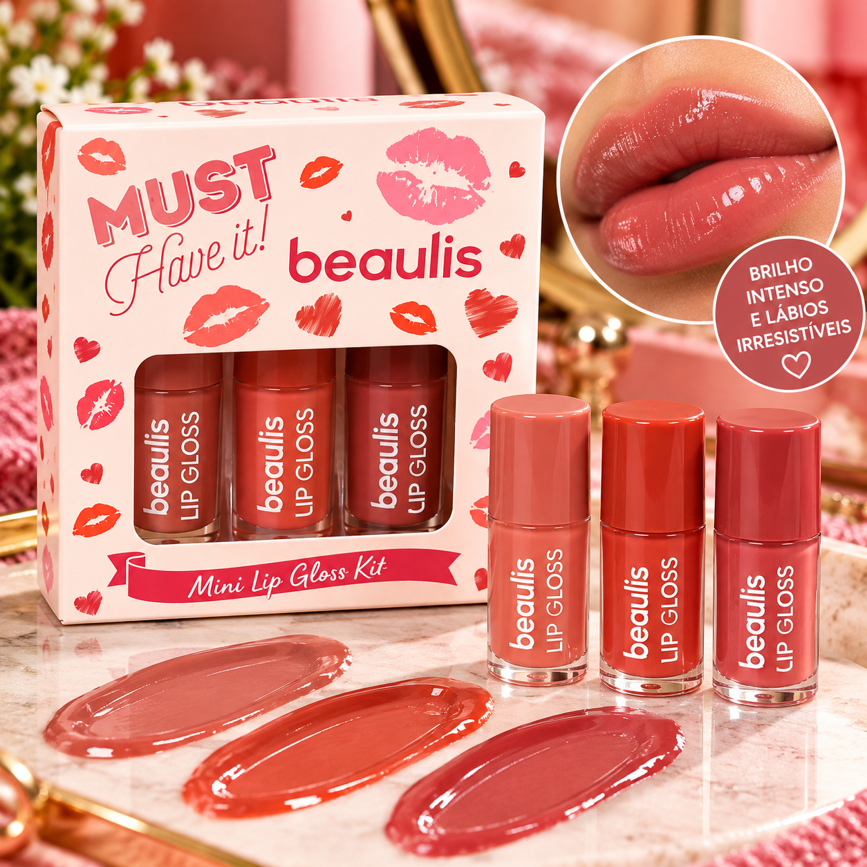 Beaulís Mini Lip Gloss Kit – Kit com 3 Mini Glosses