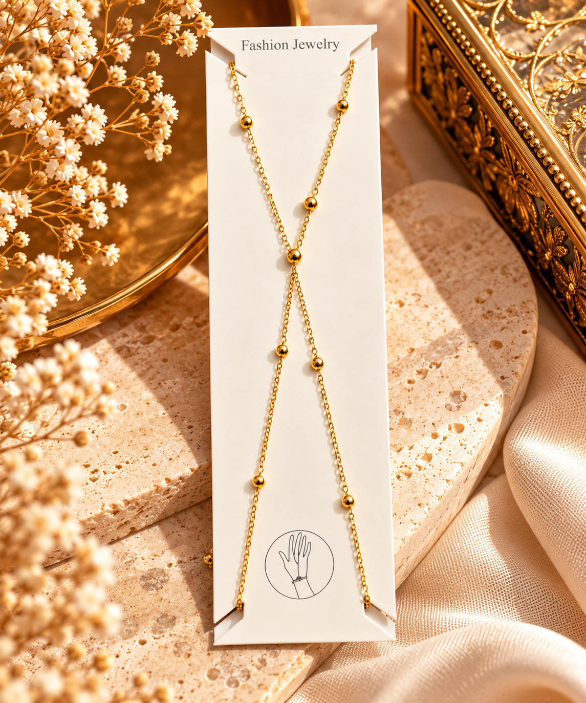 ✨ Pulseira de Mão Bolinha Dourada – Elegância e Delicadeza